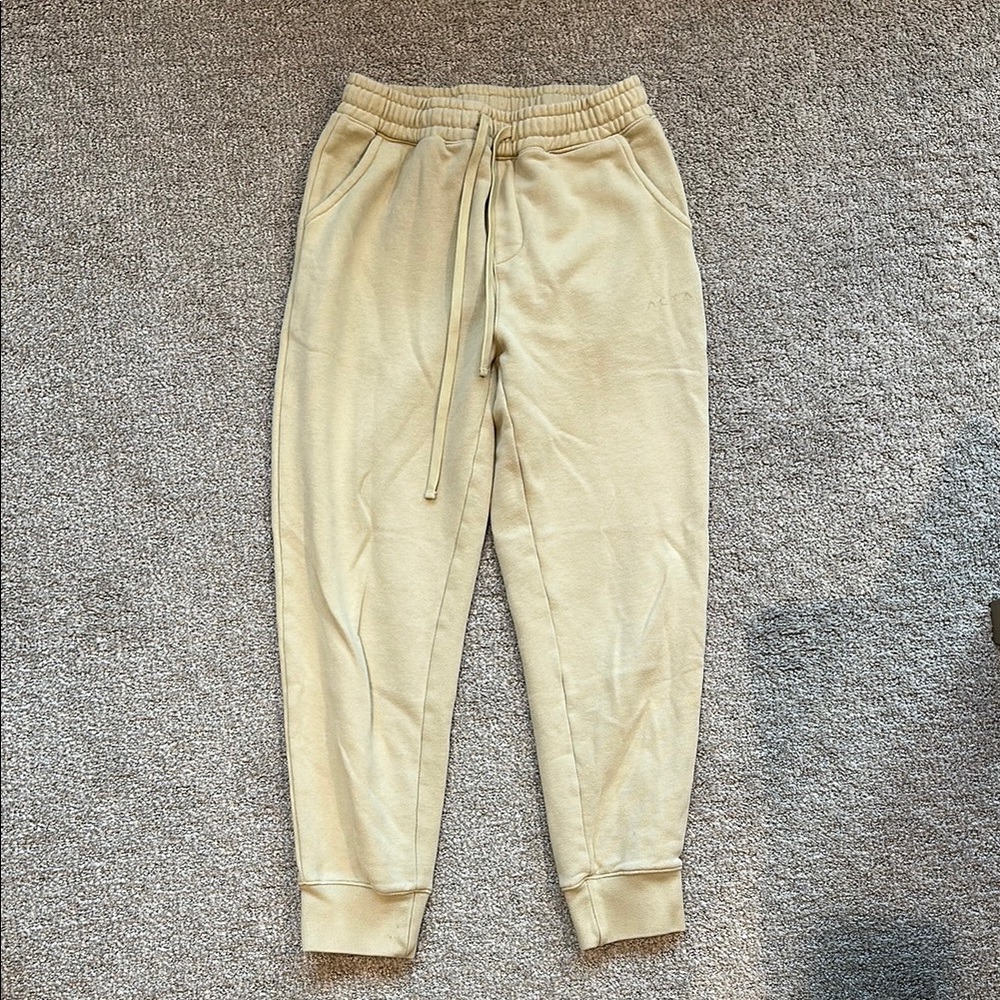 Cream Sweatpants with Elasticized Waistband and Ribbed Cuffs